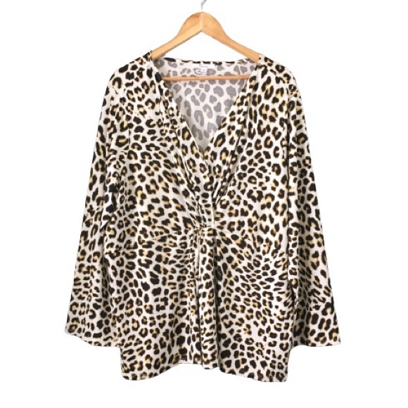 89th & Madison Tops - 3X Leopard Print Faux Wrap Top 89th & Madison